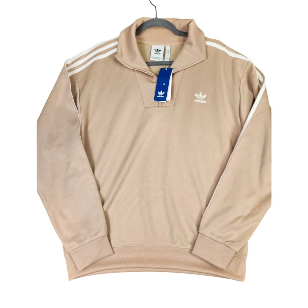 Adidas Originals Men Funnel Neck 3 Stripes Quarter Zip Track Top - Beige-Sz: 2XL